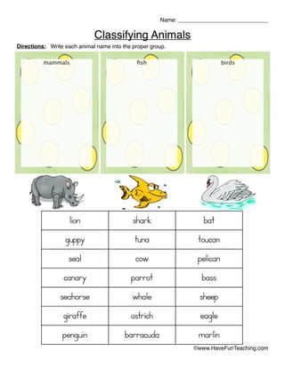 Classifying animals worksheet PDF Classifying animals worksheet PDF