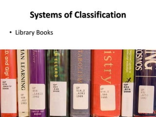 Systems of Classification
• Library Books
 
