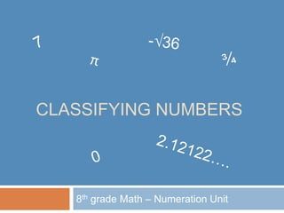 CLASSIFYING NUMBERS
8th grade Math – Numeration Unit
 