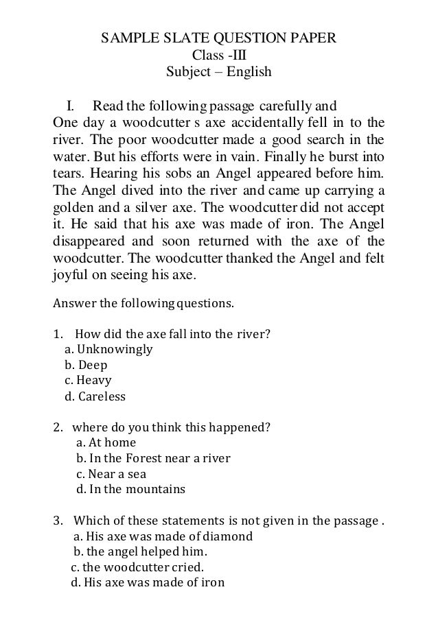 English question paper for class 3 image