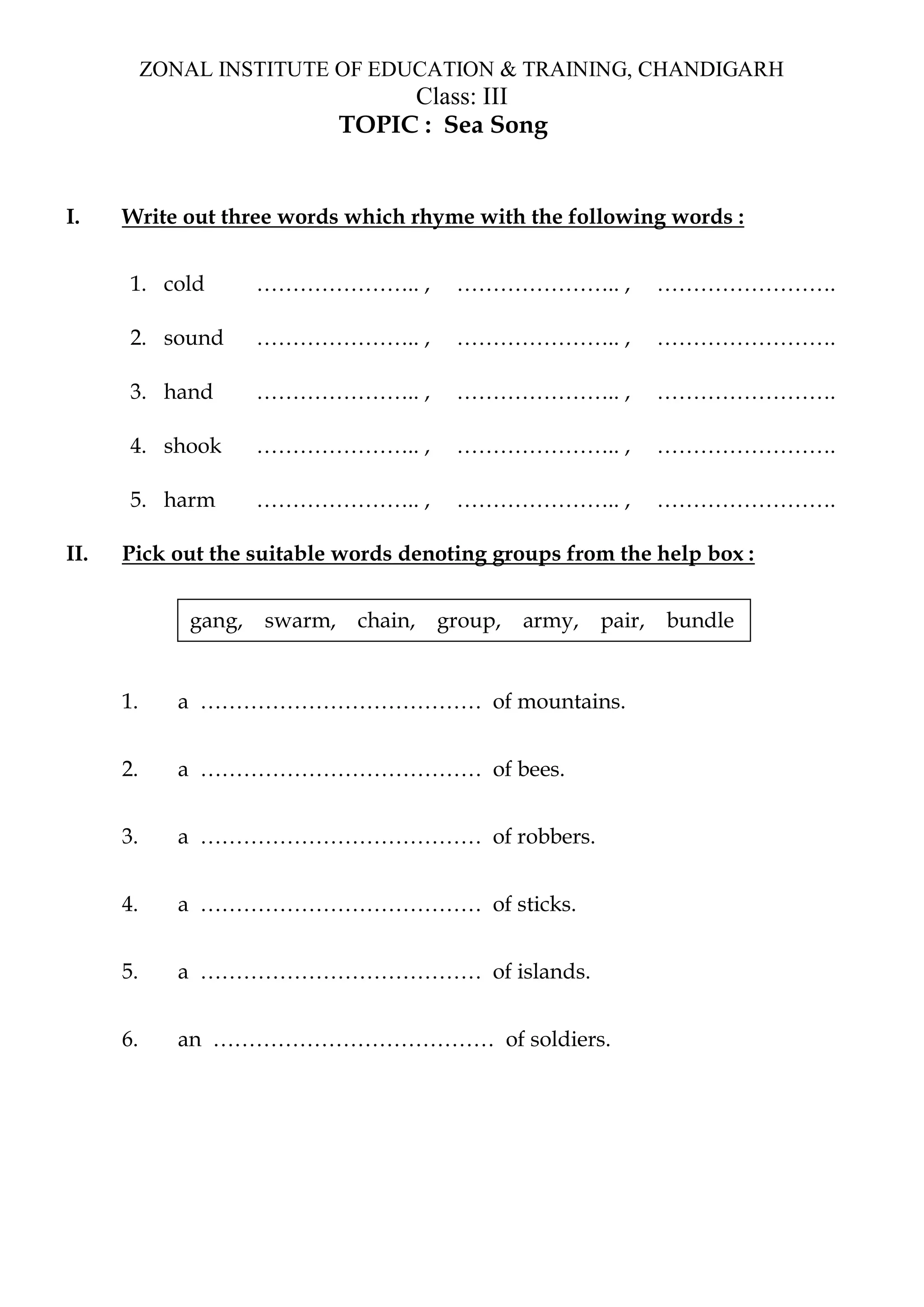 Class Iii Worksheet Pdf