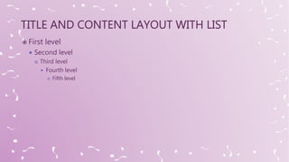  First level
 Second level
 Third level
 Fourth level
 Fifth level
 