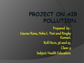 Prepared by :
Gaurav Rana, Neha L Puri and Ringky
Kumari.
Roll No:21, 36 and 23.
Class: 9
Subject: Health Education.
 