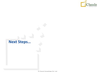 Next Steps…




              © Classle Knowledge Pvt. Ltd.
 