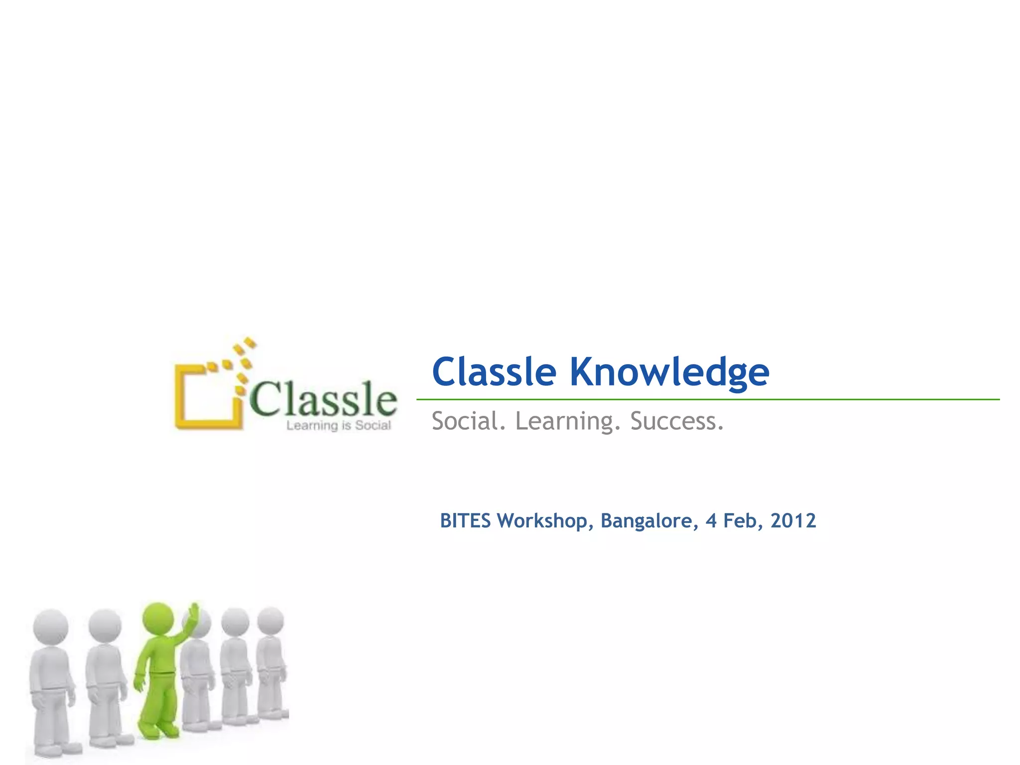 Classle Knowledge
Social. Learning. Success.


BITES Workshop, Bangalore, 4 Feb, 2012
 