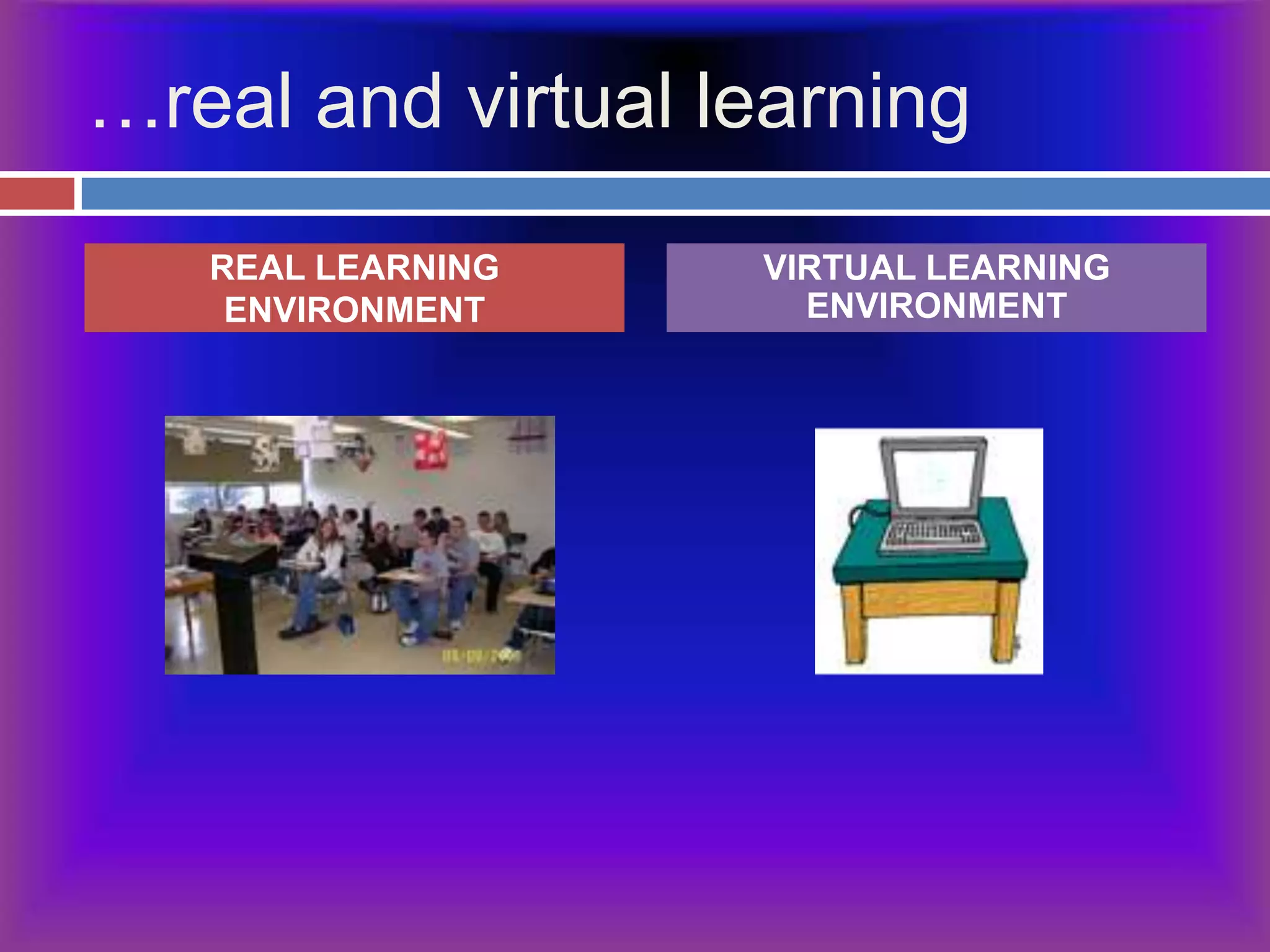 …real and virtual learningREAL LEARNING ENVIRONMENTVIRTUAL LEARNING ENVIRONMENT