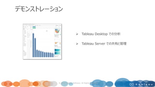  Tableau Desktop での分析
 Tableau Server での共有と管理
デモンストレーション
© 2017 Tableau Software. All Rights Reserved
 