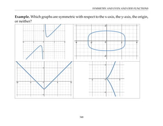 SYMMETRY AND EVEN AND ODD FUNCTIONS
Example. Which graphs are symmetric with respect to the x-axis, the y-axis, the origin,
or neither?
348
 