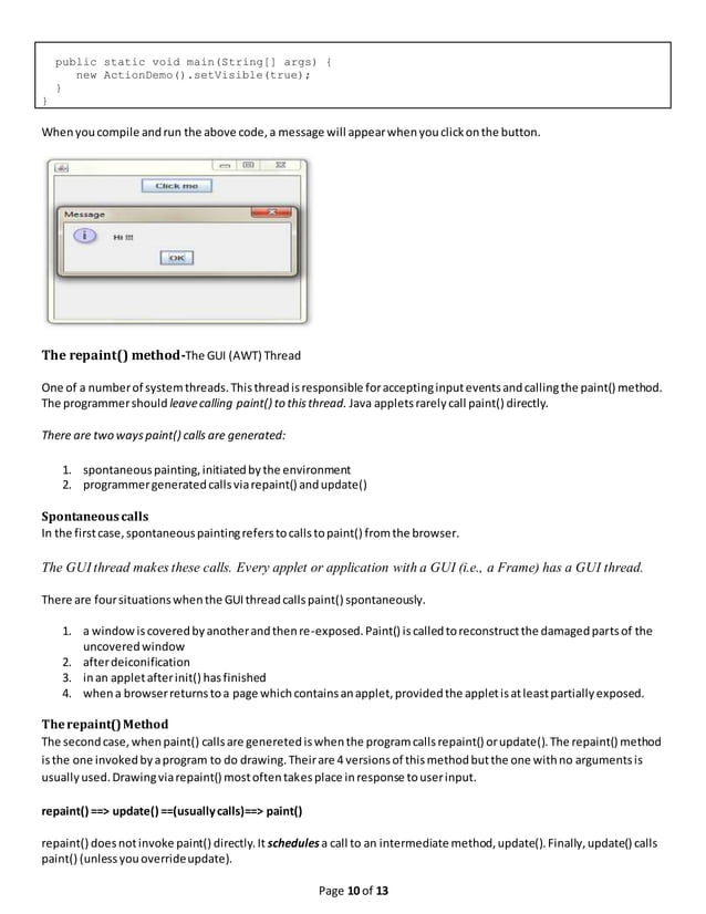 Class notes(week 10) on applet programming | DOCX