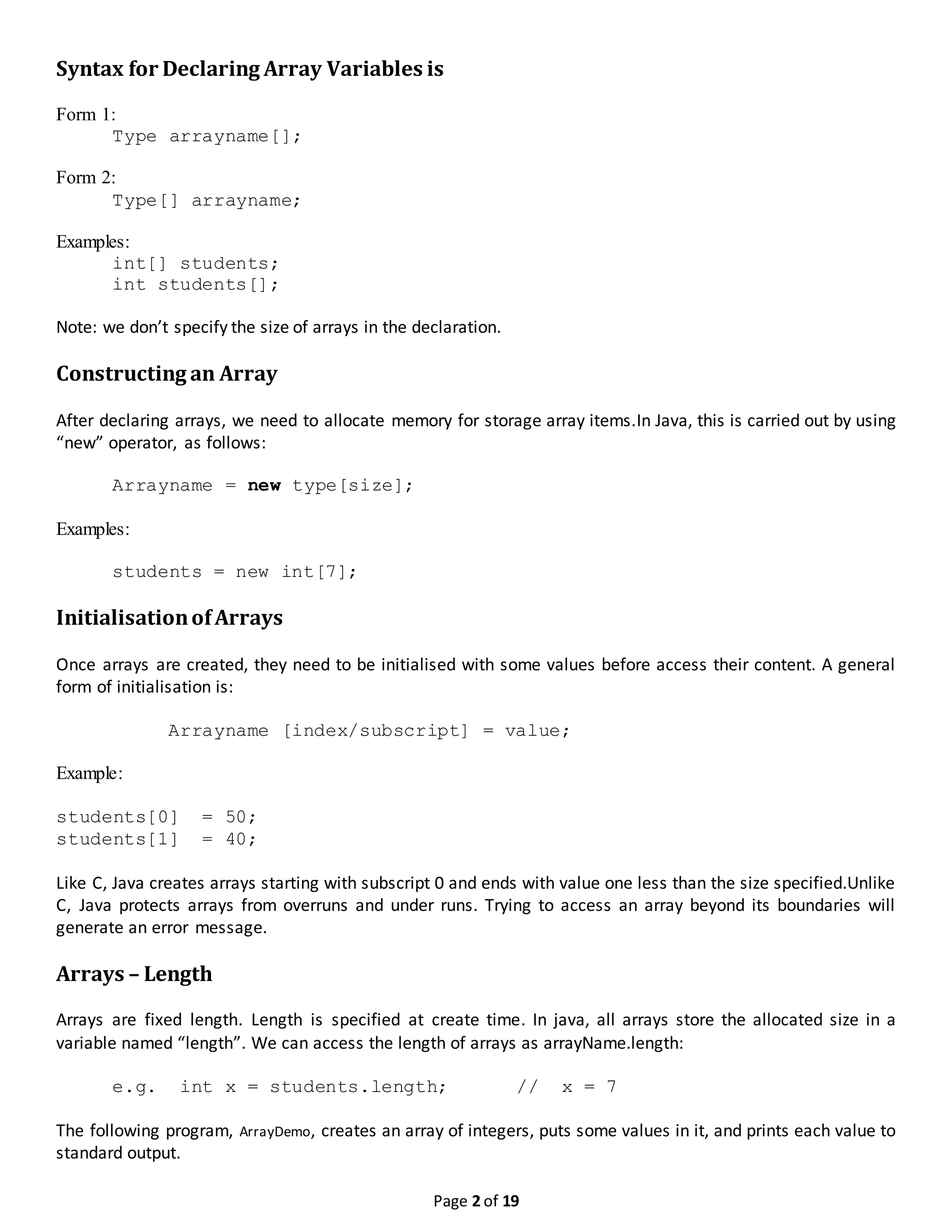 Class notes(week 4) on arrays and strings | DOCX