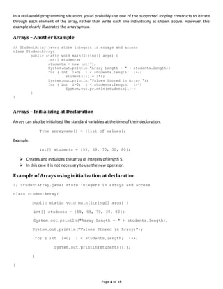 Class notes(week 4) on arrays and strings | PDF