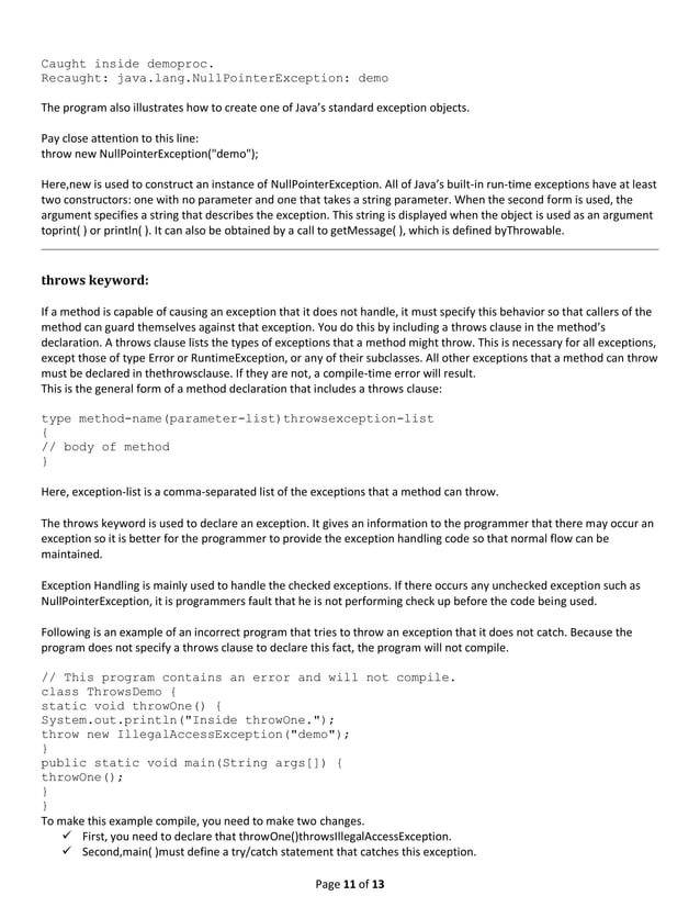Class notes(week 8) on exception handling | PDF