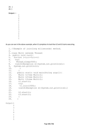 Class notes(week 9) on multithreading | PDF