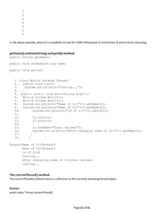 Class notes(week 9) on multithreading | PDF