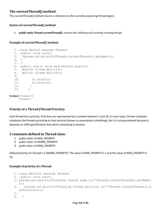 Class notes(week 9) on multithreading | PDF