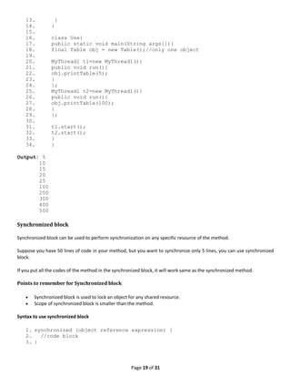 Class notes(week 9) on multithreading | PDF