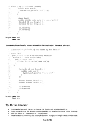 Class notes(week 9) on multithreading | PDF