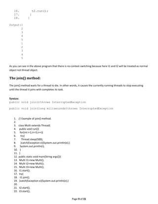 Class notes(week 9) on multithreading | PDF
