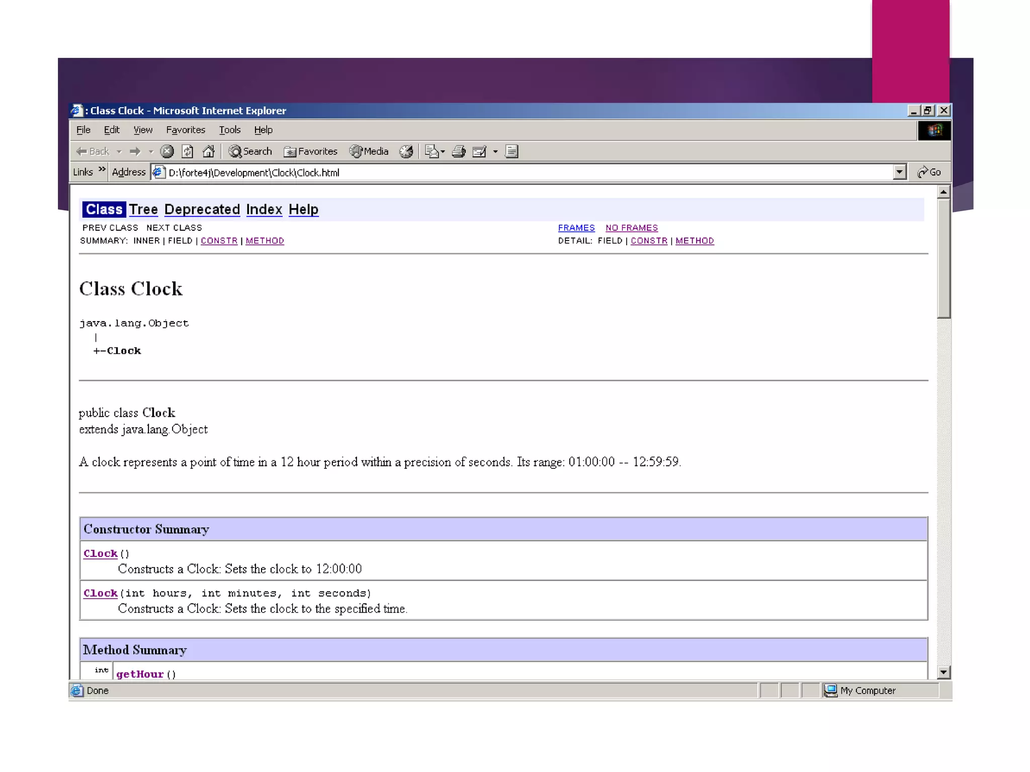 Clock javadoc - page 1 
