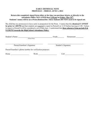 Class of 2012 Prom Information | PDF