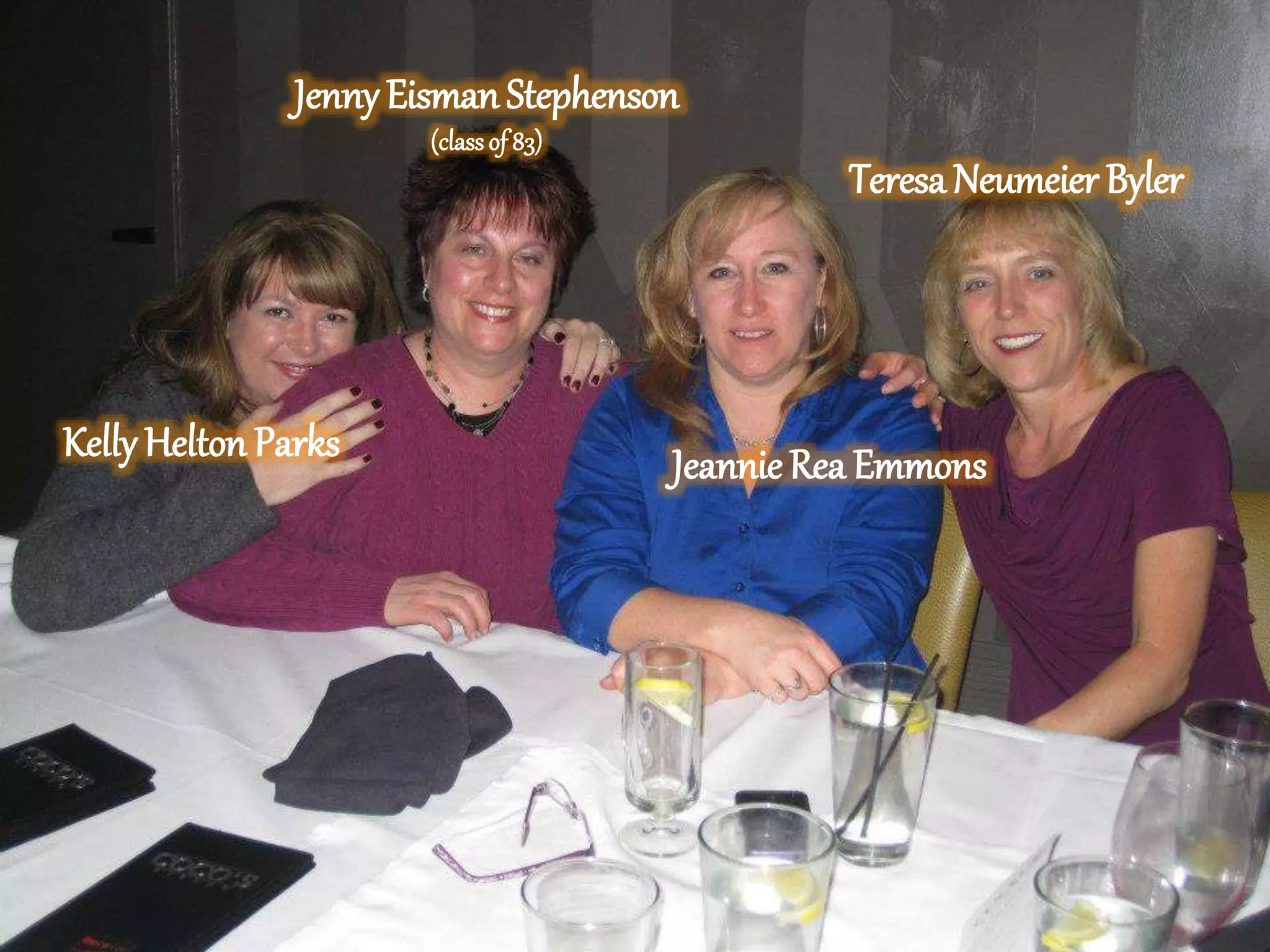 Kelly Helton Parks
JennyEisman Stephenson
(classof 83)
JeannieRea Emmons
Teresa Neumeier Byler
 
