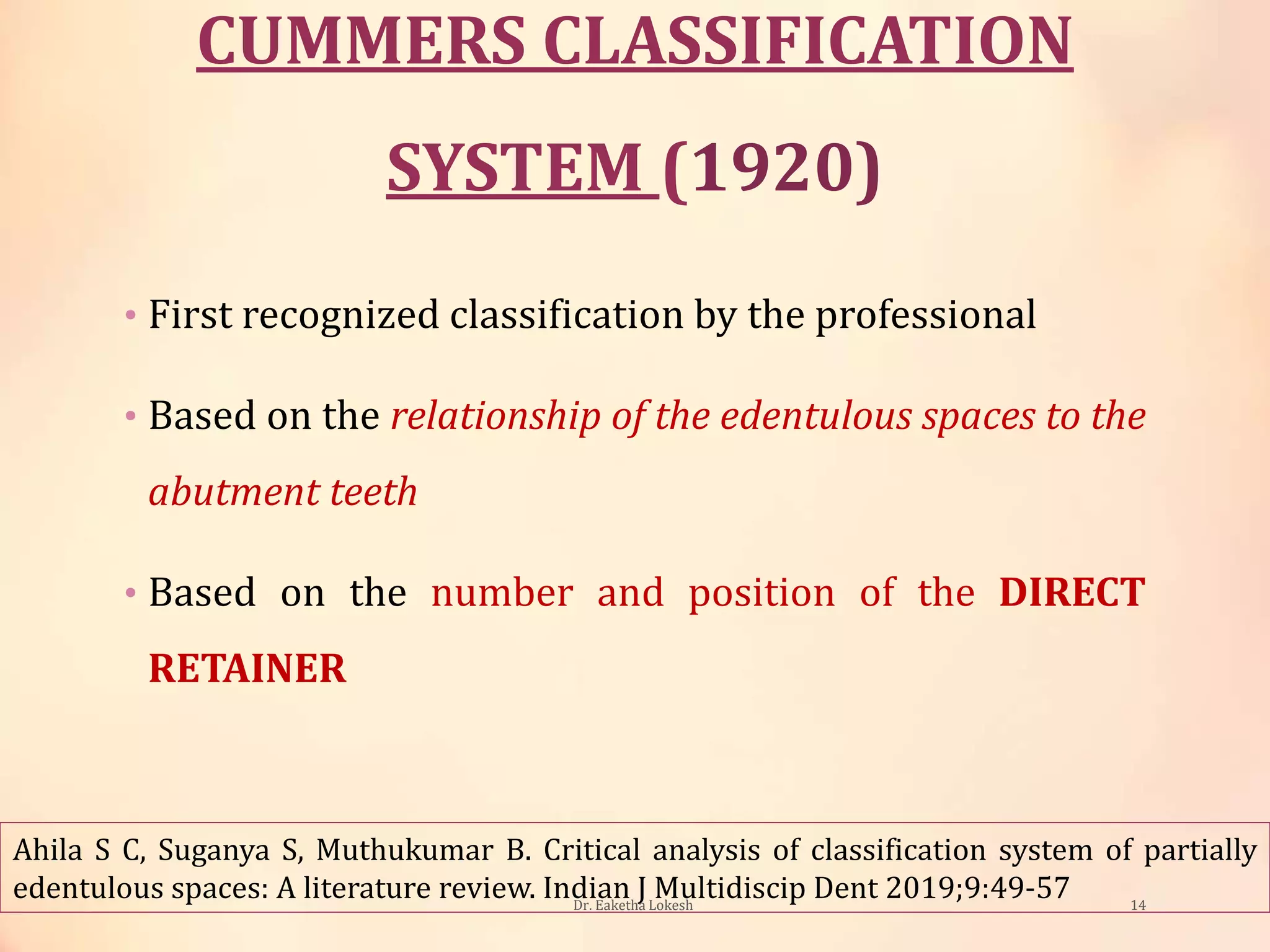 Classification systems for partially edentulous arches | PPTX