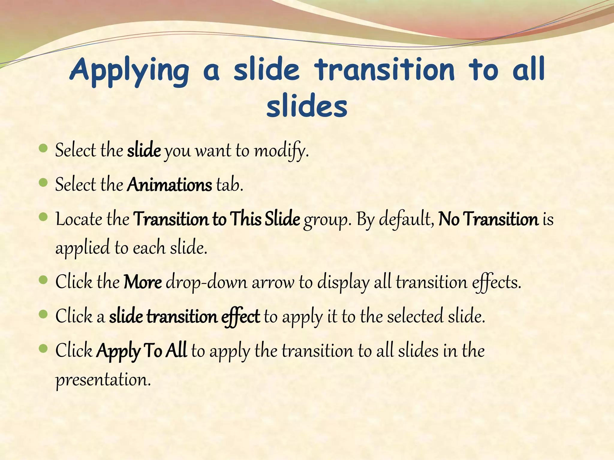 Applying Transition and Animation in Powerpoint | PPTX