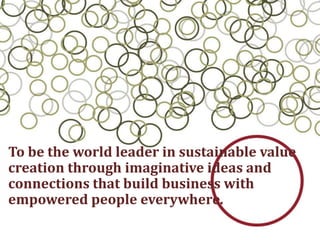 To be the world leader in sustainable value
creation through imaginative ideas and
connections that build business with
empowered people everywhere.
 