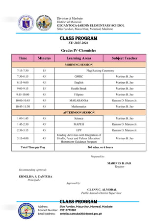 Class Program.docx updated for kindergarten to grade six | DOCX