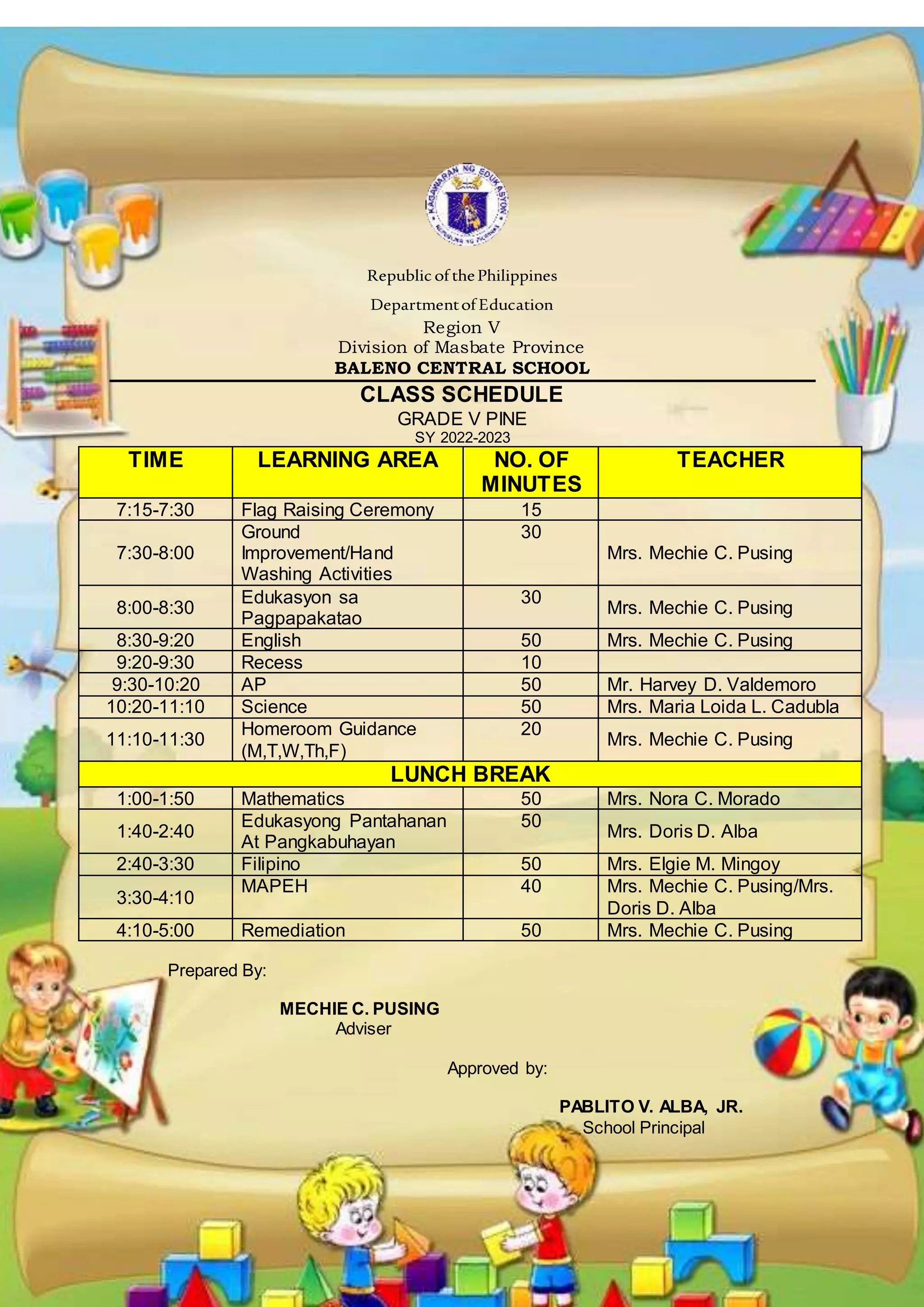 Class program grade 5 docx