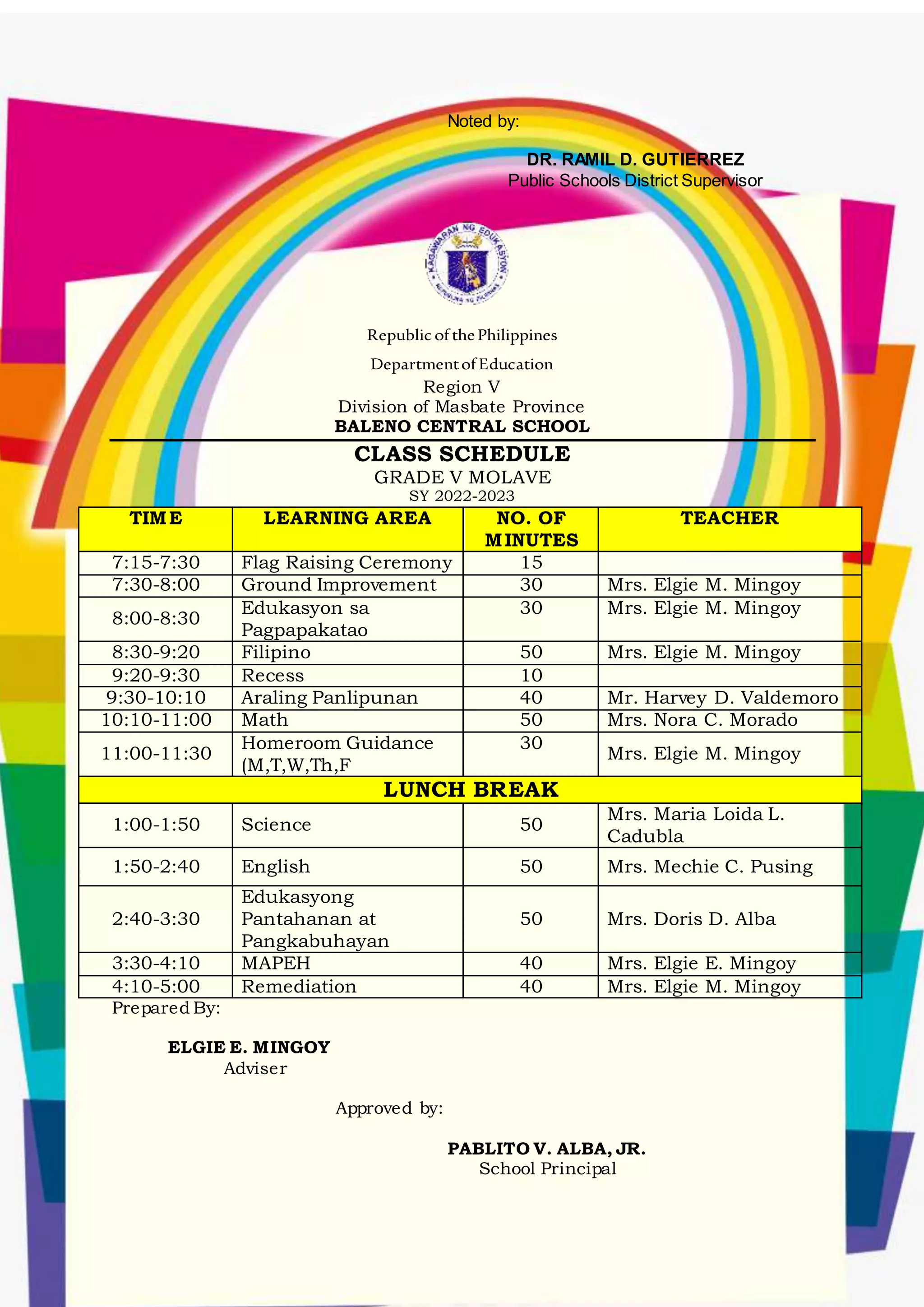 Class program grade 5 docx
