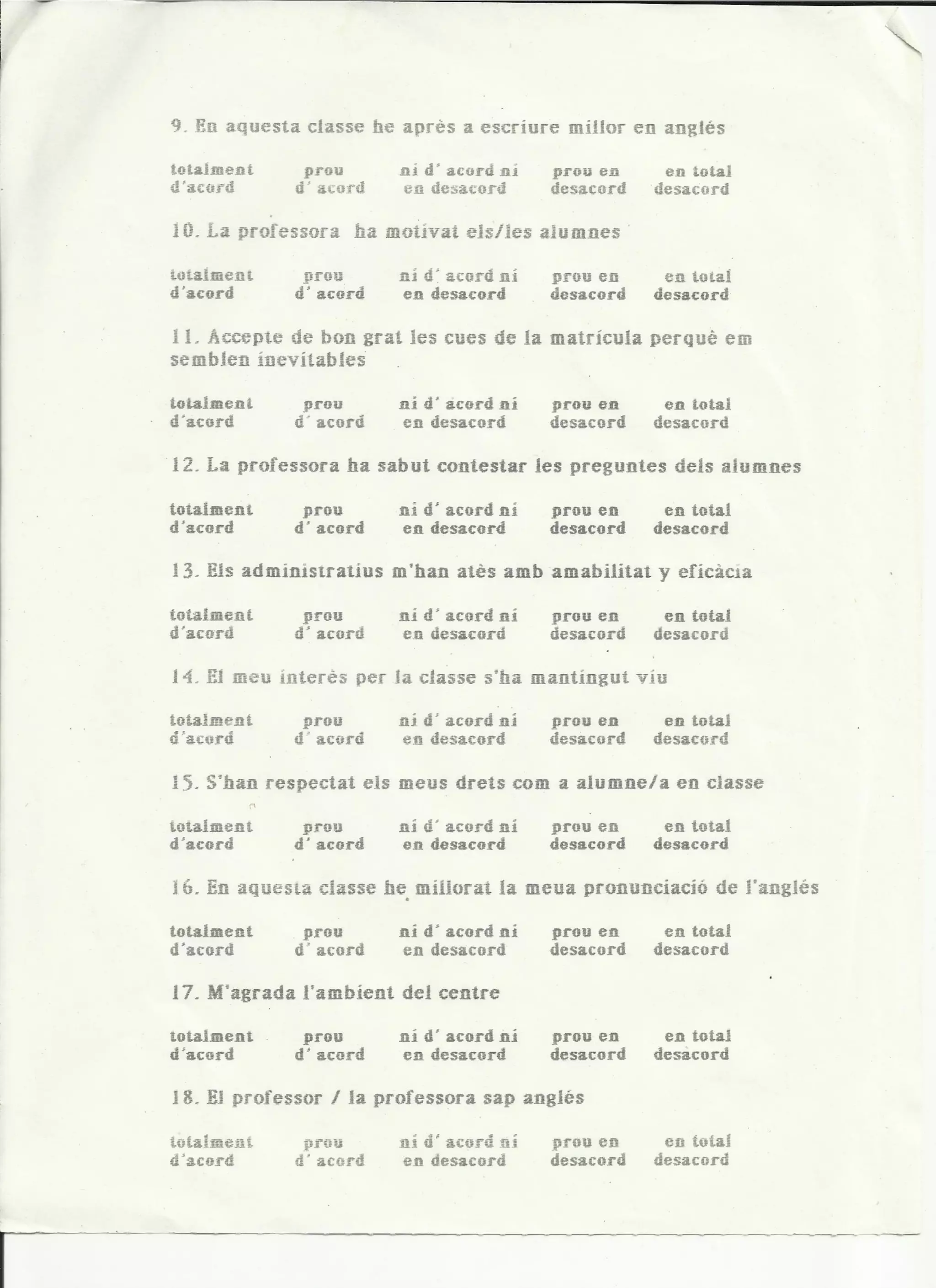 Pre Study Spanish Questionnaire.pdf Class questionnaire in spanish and valencian | PDF