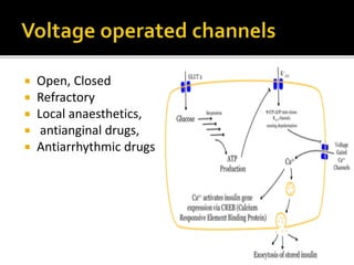  Open, Closed
 Refractory
 Local anaesthetics,
 antianginal drugs,
 Antiarrhythmic drugs
 