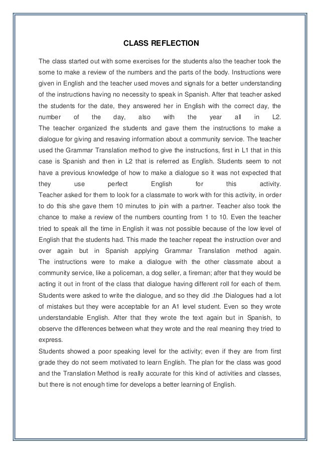 essay on reflection of class