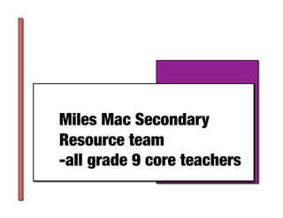 Miles Mac Secondary
Resource team
-all grade 9 core teachers	
 
 