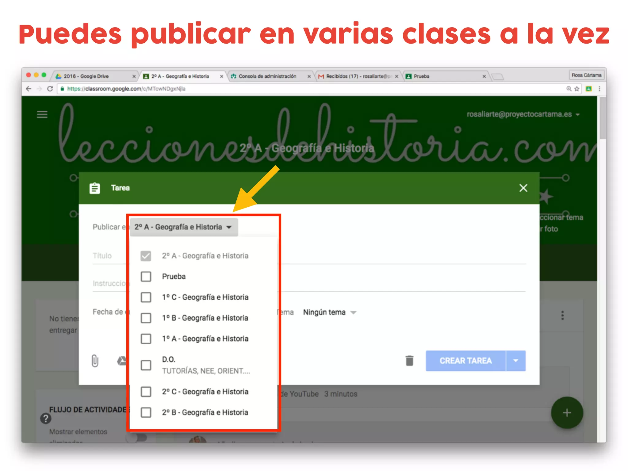 Puedes publicar en varias clases a la vez
 