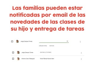 Las familias pueden estar
notificadas por email de las
novedades de las clases de
su hijo y entrega de tareas
 