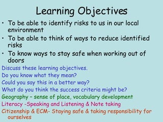 Learning Objectives For Risks Classroom Activity Our Risk Assessment | PPT
