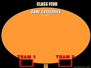 CLASS FEUD
GAME CATEGORIES
Click To Begin

TEAM 1

TEAM 2
Created & Designed by Kevin T. Culpepper

 