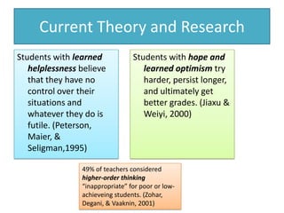 Oak Elementary SchoolStudents labeled as “intelligent” showed significant improvement in test performance over those who were not singled out for the teacher’ attention.Favorable or positive expectations impact on intellectual competence and unfavorable expectations could lead to a corresponding decrease in performance.