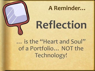Multiple Tools to Support Processes-Capturing & storing evidence-Reflecting-Giving & receiving feedback-Planning & setting goals-Collaborating-Presenting to an audience