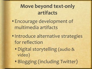 Google Pages NOW Google SitesAdvantagesFree website builderEasy-to-use Flexibility and creativity in portfolio authoring. Helps students build technology skills. Automatically store pages online. 100 MB limit on uploaded attachmentsDisadvantagesNo Interactivity Set up own system for managing the feedback on student work. More of a web page builder than a portfolio program.Follow changes by eMail