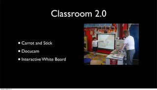 Classroom 2.0
• Carrot and Stick
Docucam
•
• Interactive White Board

Saturday, October 26, 13

 