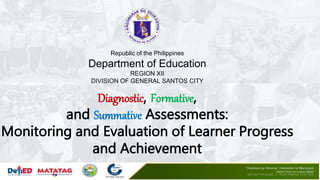 Republic of the Philippines
Department of Education
REGION XII
DIVISION OF GENERAL SANTOS CITY
Diagnostic, Formative,
and Summative Assessments:
Monitoring and Evaluation of Learner Progress
and Achievement
 
