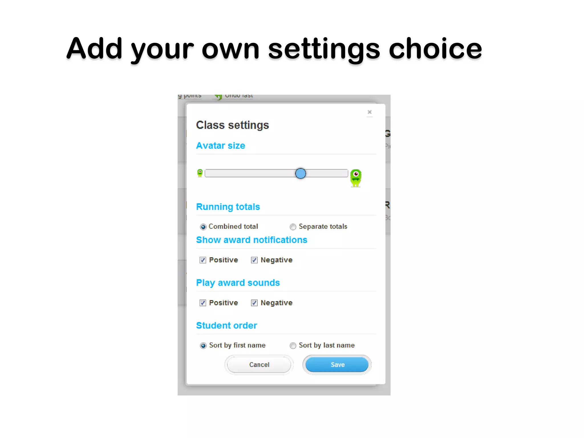 Add your own settings choice
 