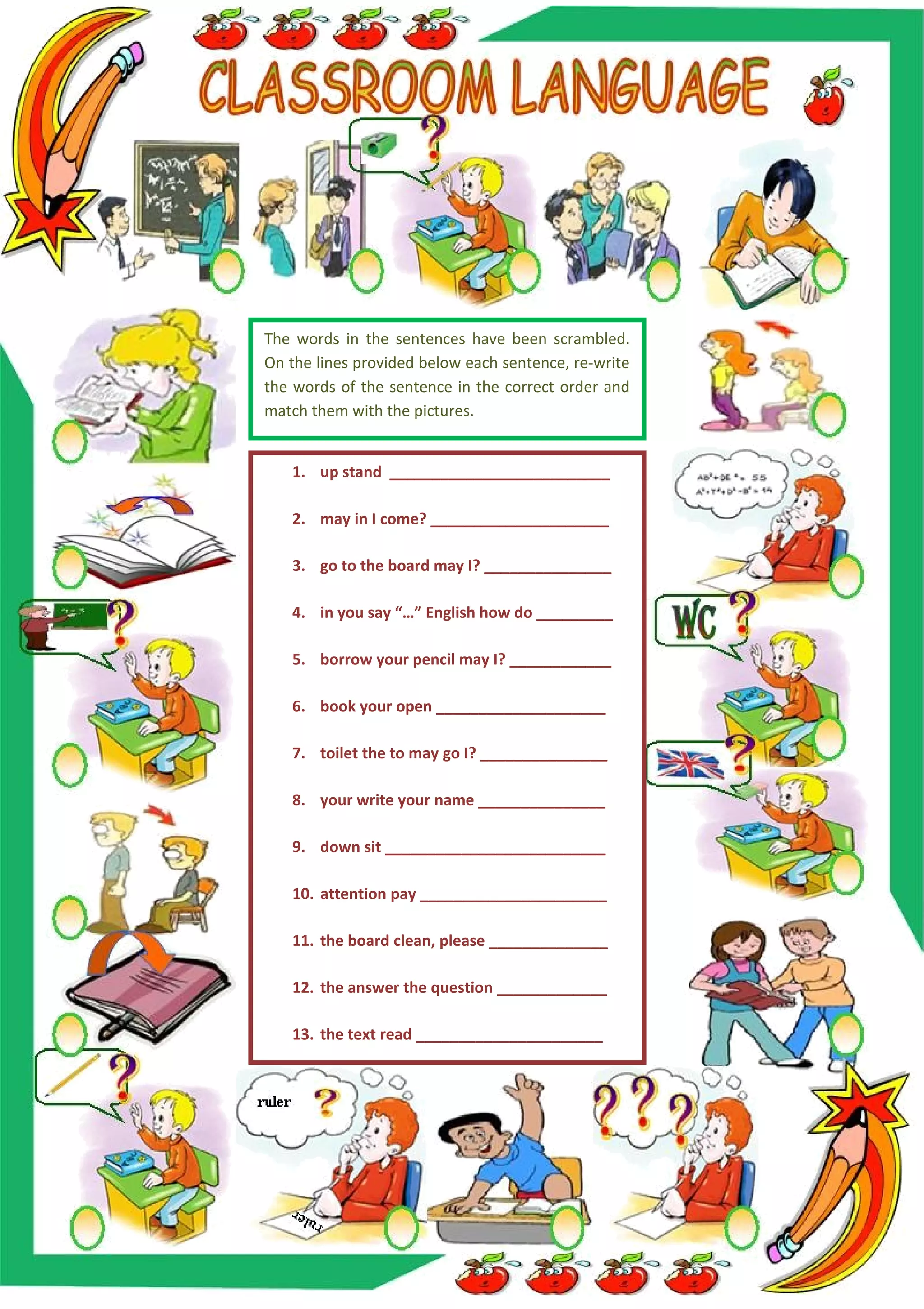 Classroom Language Scrambled Sentences Worksheet | DOC