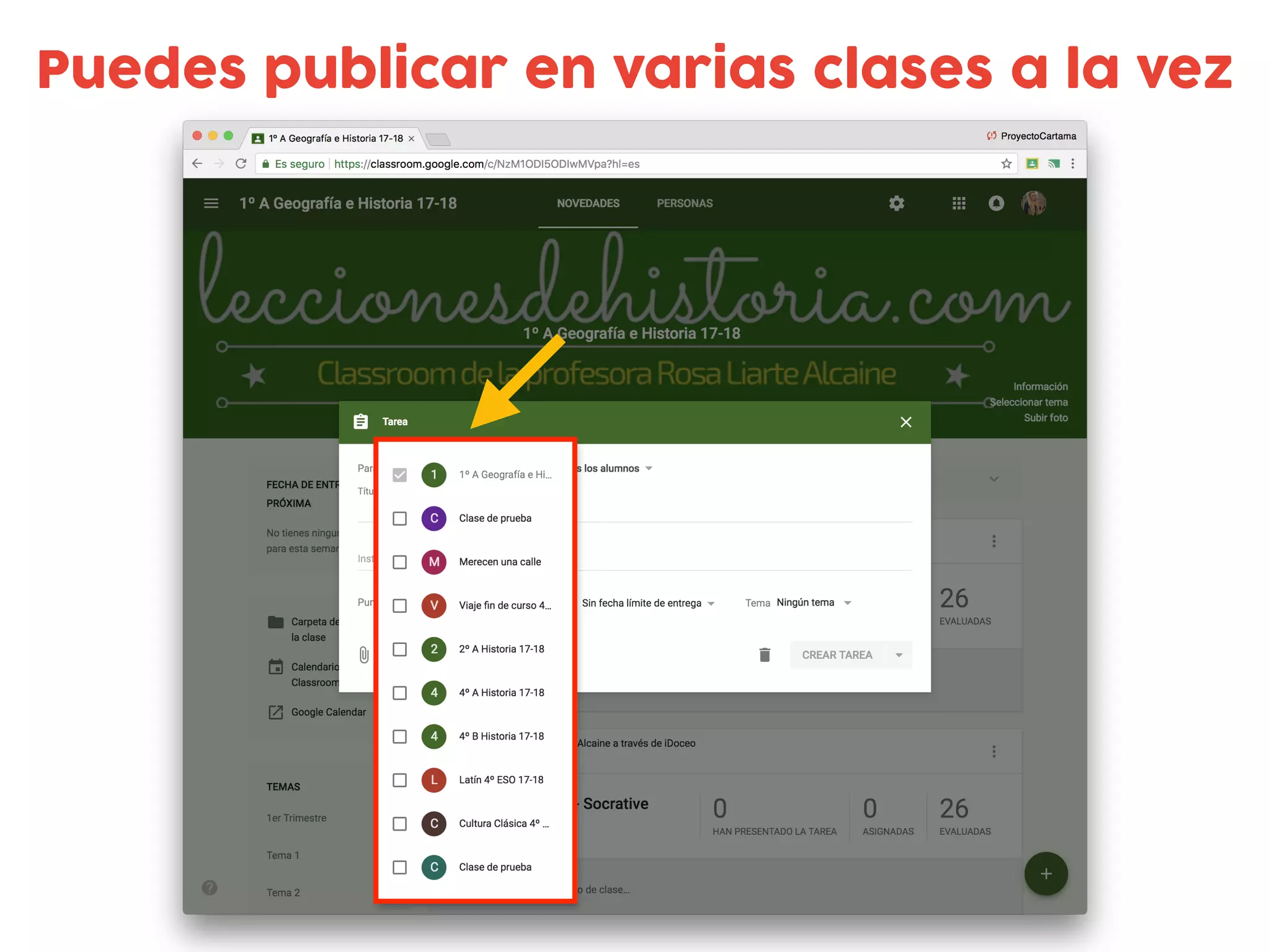 Puedes publicar en varias clases a la vez
 