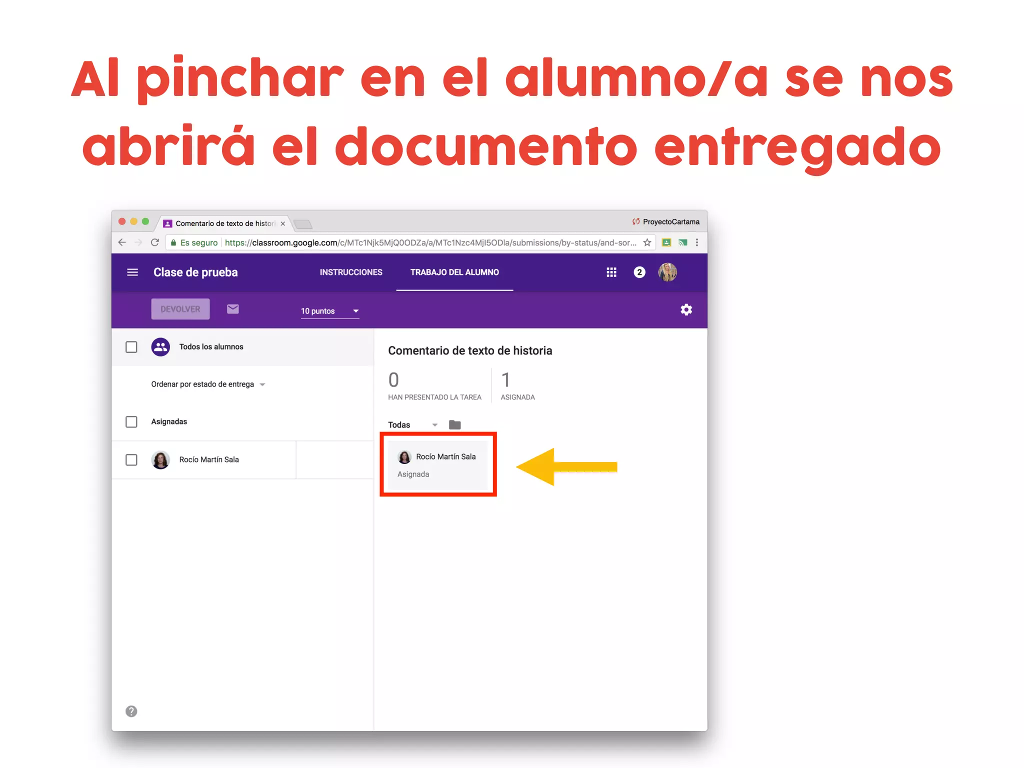Al pinchar en el alumno/a se nos
abrirá el documento entregado
 