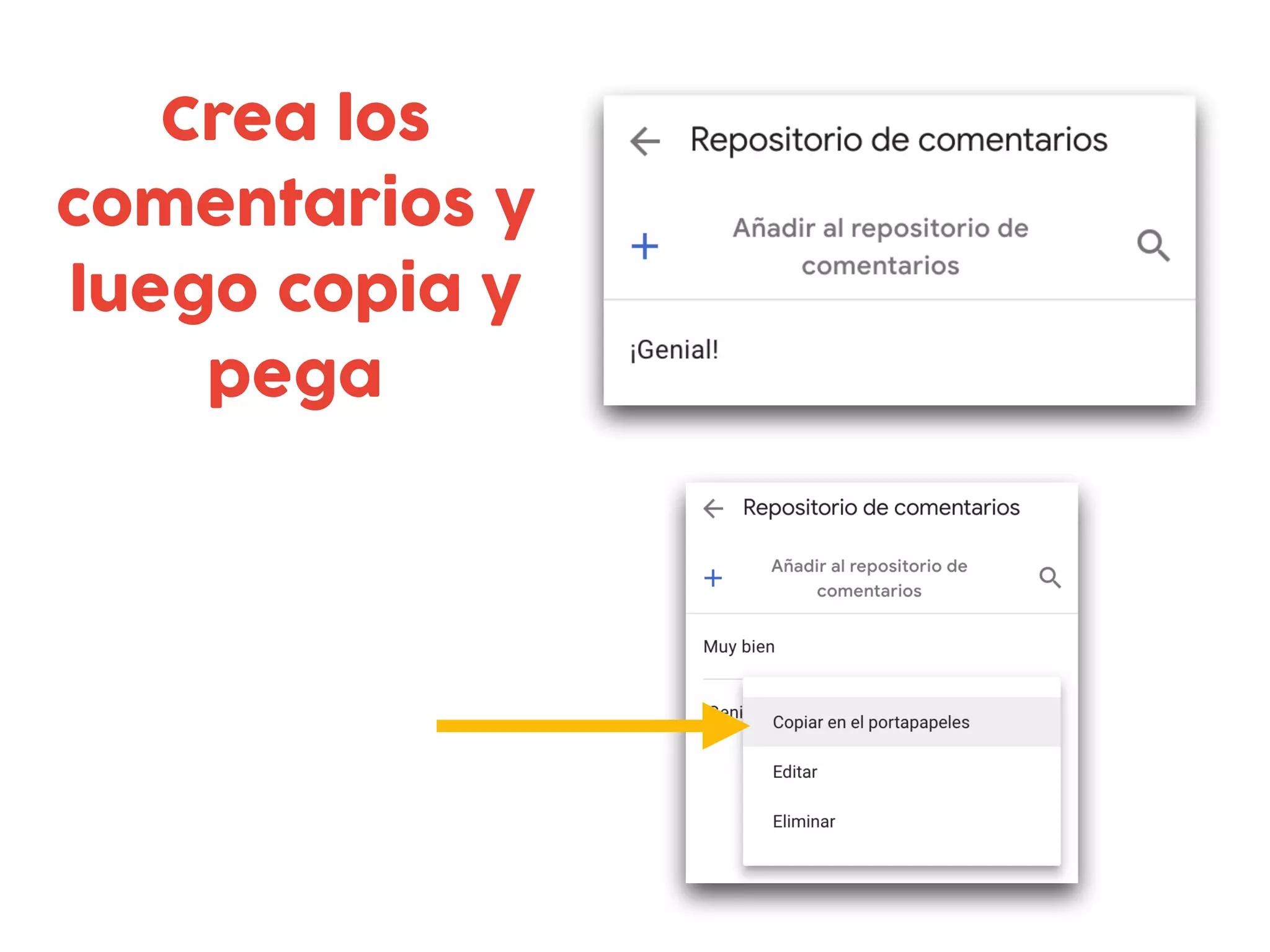 Crea los
comentarios y
luego copia y
pega
 