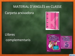 Carpeta arxivadora
Llibres
complementaris
MATERIAL D’ANGLÉS en CLASSE
 